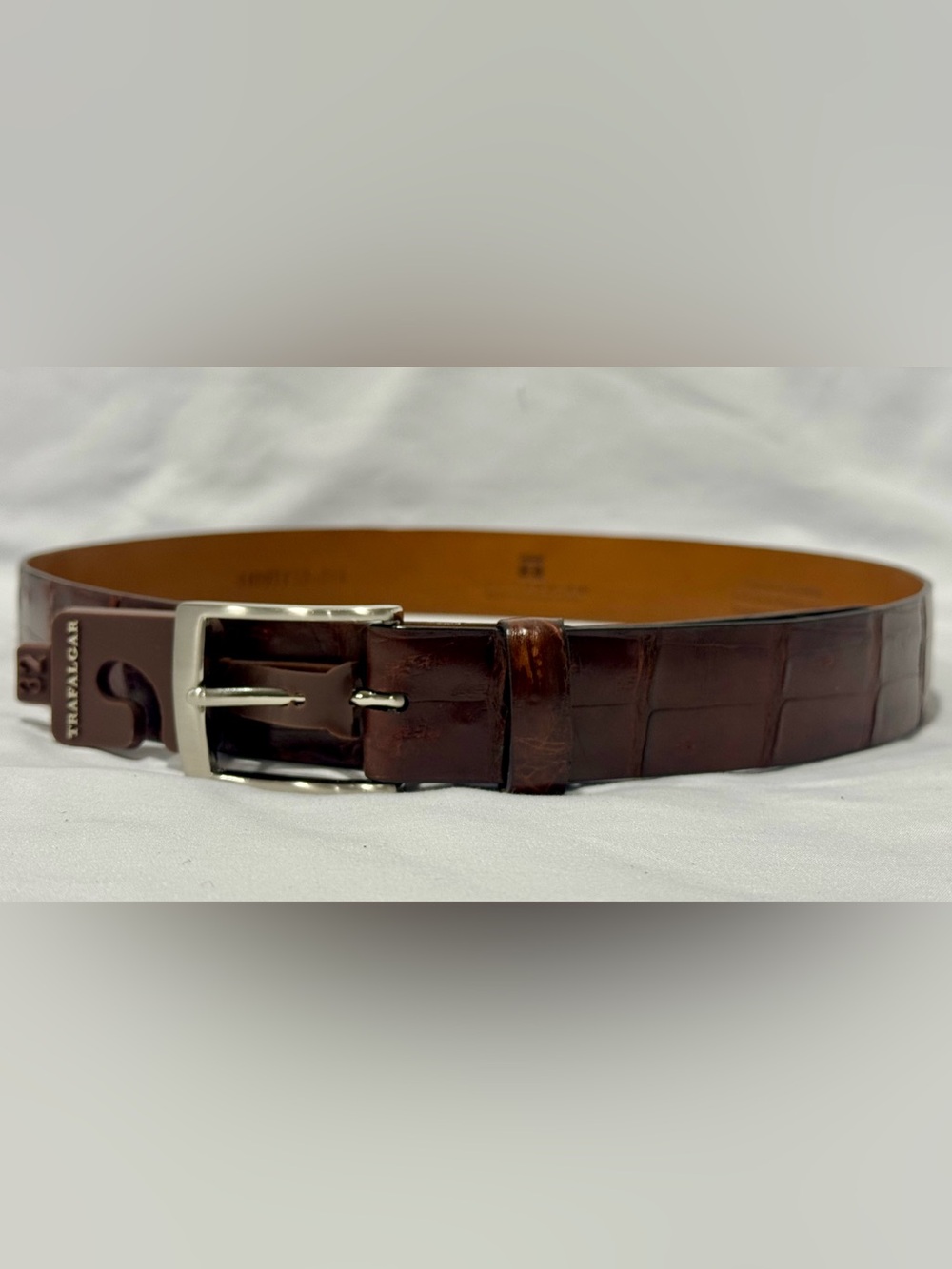 Trafalgar Brown Croc-Embossed Leather Belt with Silver Buckle